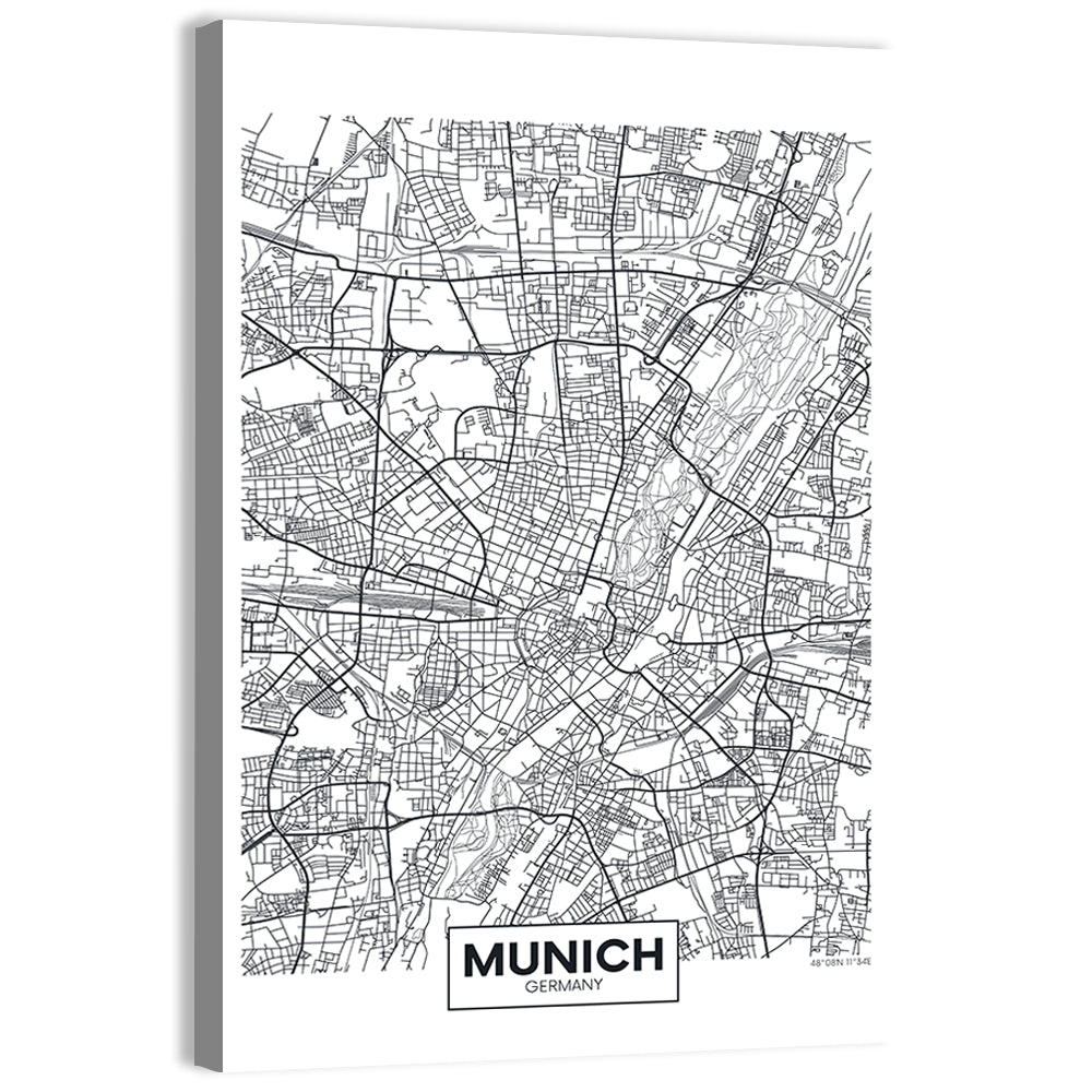 Munich City Map Wall Art, canvas print, portrait