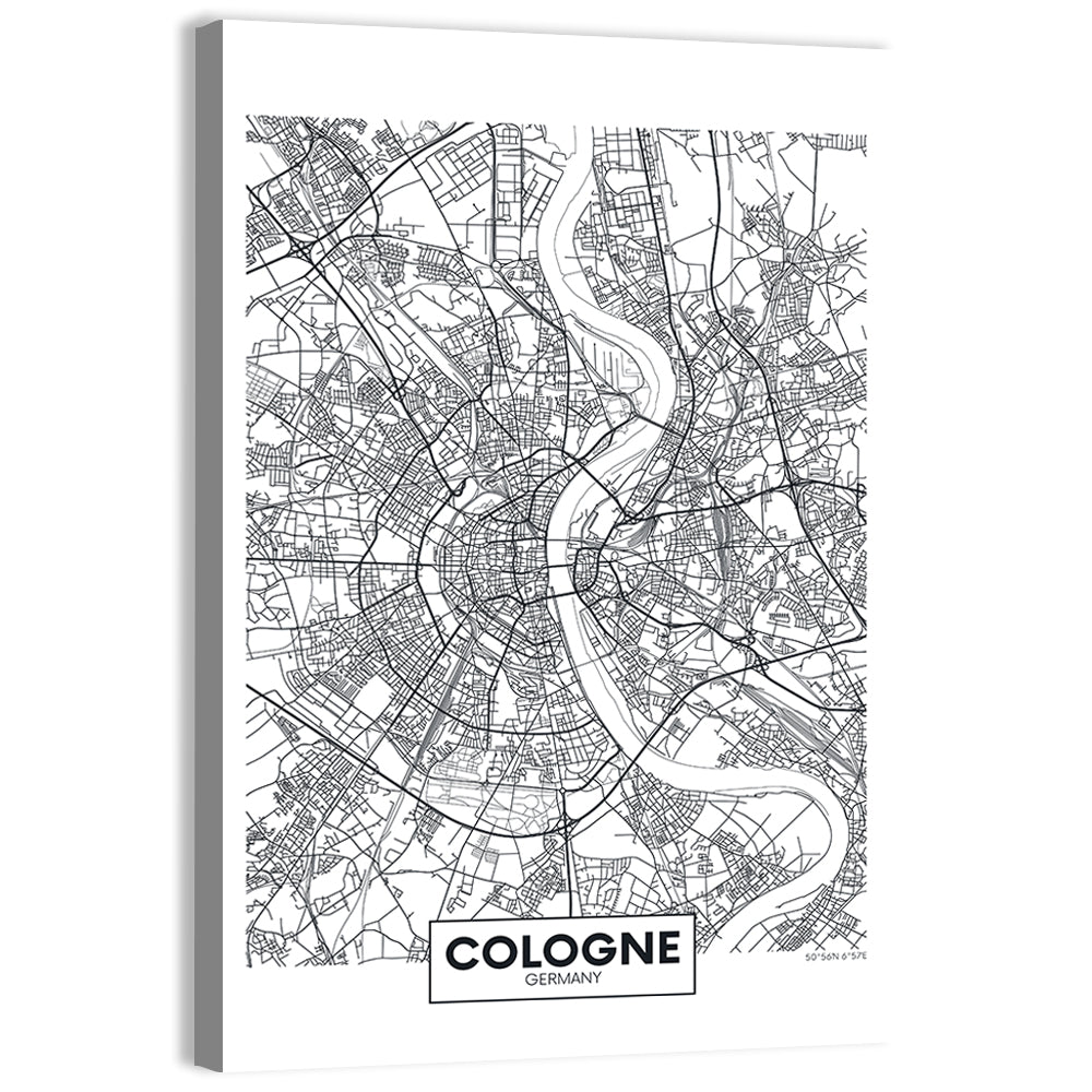Cologne City Map Wall Art, canvas print, portrait