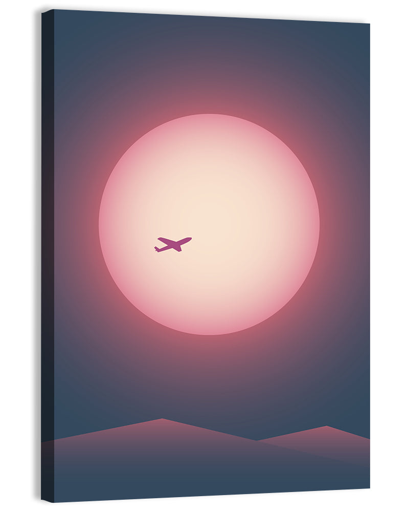 Twilight Airplane Over Mountains Wall Art
