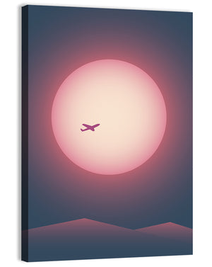 Airplane Flying Sunset Wall Art