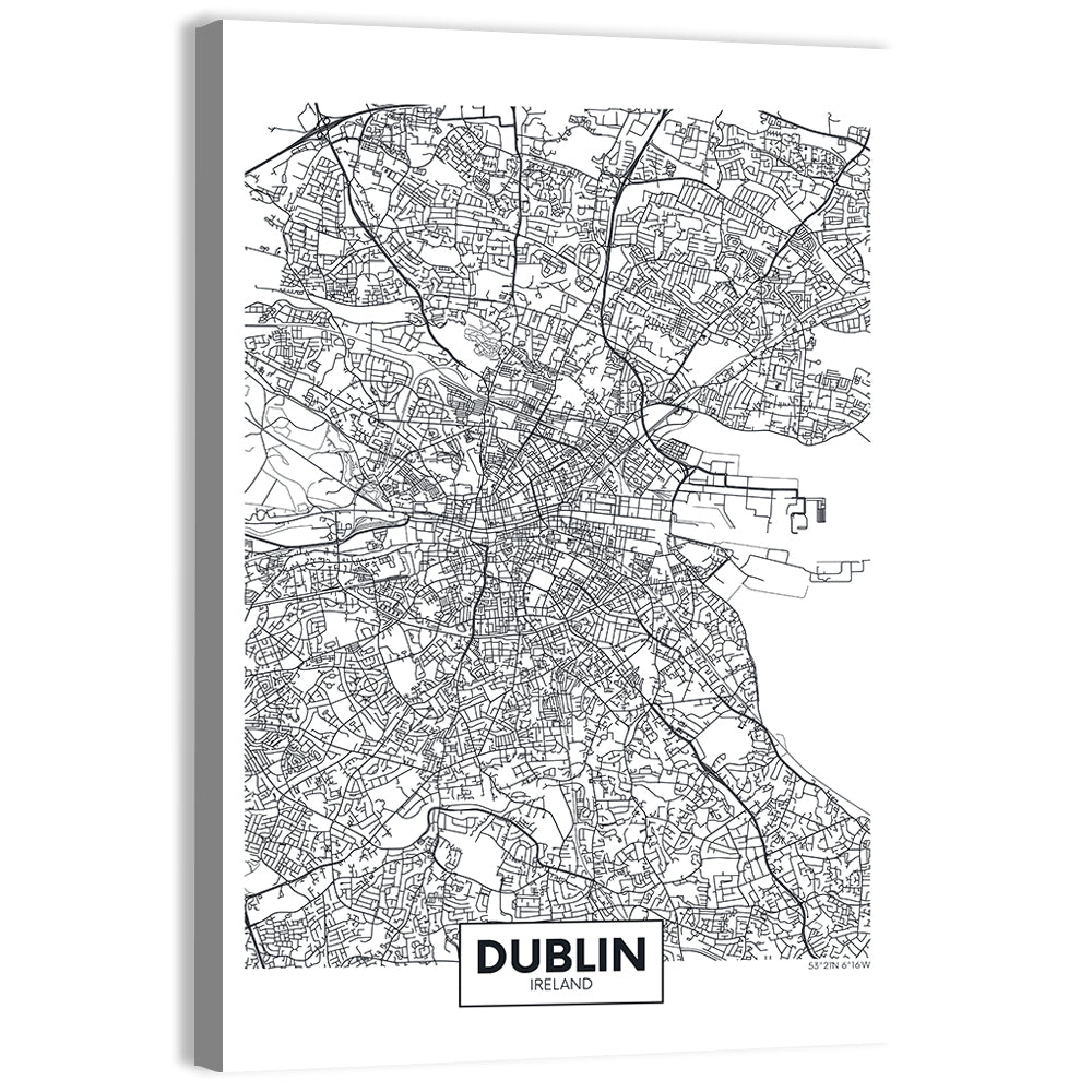 Dublin City Map Wall Art, canvas print, portrait