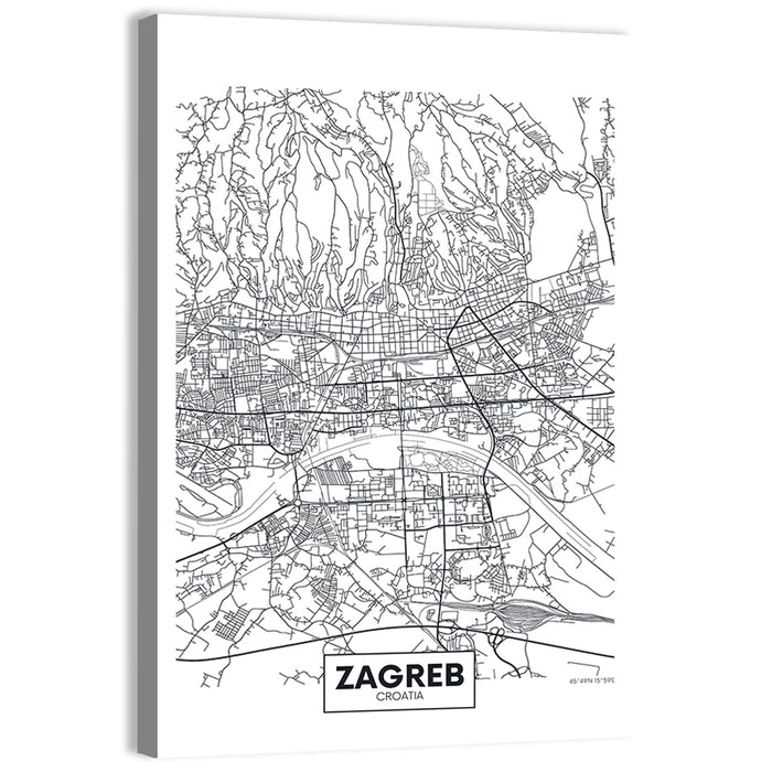 Zagreb City Map Wall Art as a canvas print