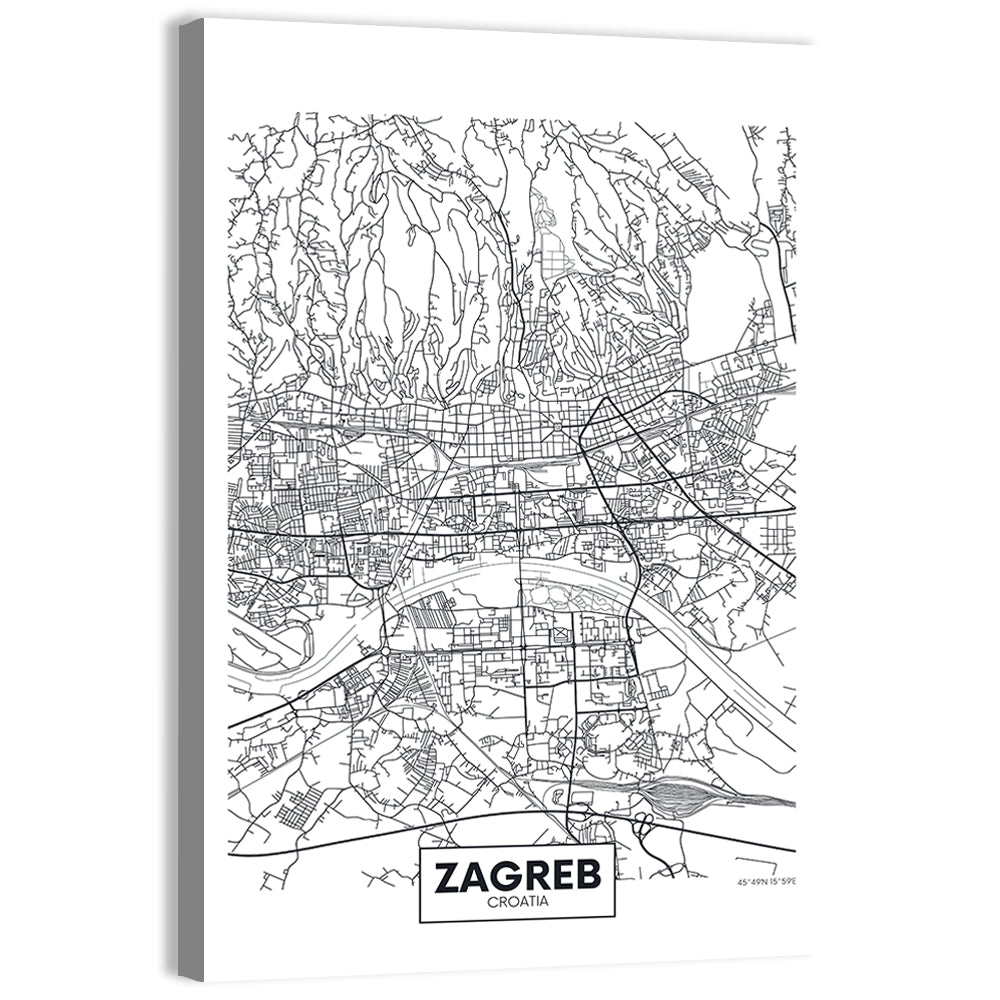 Zagreb City Map Wall Art