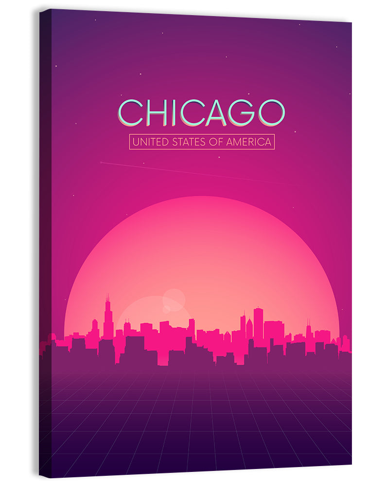 Chicago Retro Sunset Skyline Wall Art