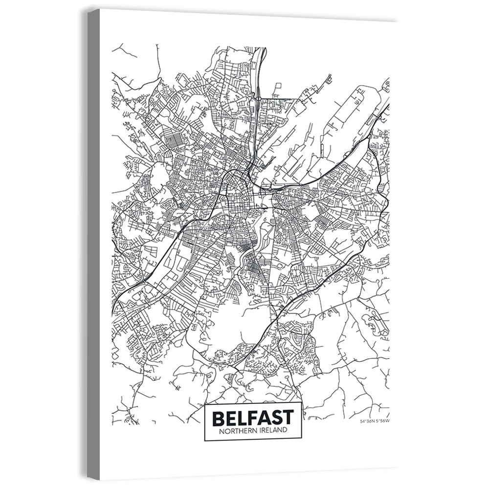 Belfast City Map Wall Art, canvas print, portrait