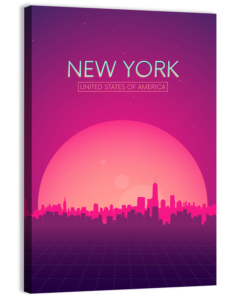 New York Retro Sunset Skyline Wall Art