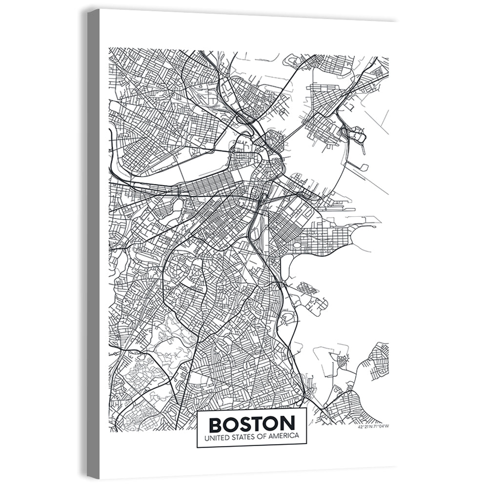 Boston City Map Wall Art, canvas print, portrait