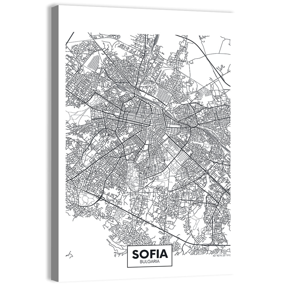 Sofia City Map Wall Art, canvas print, portrait