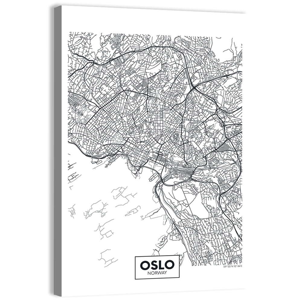 Oslo City Map Wall Art, canvas print, portrait