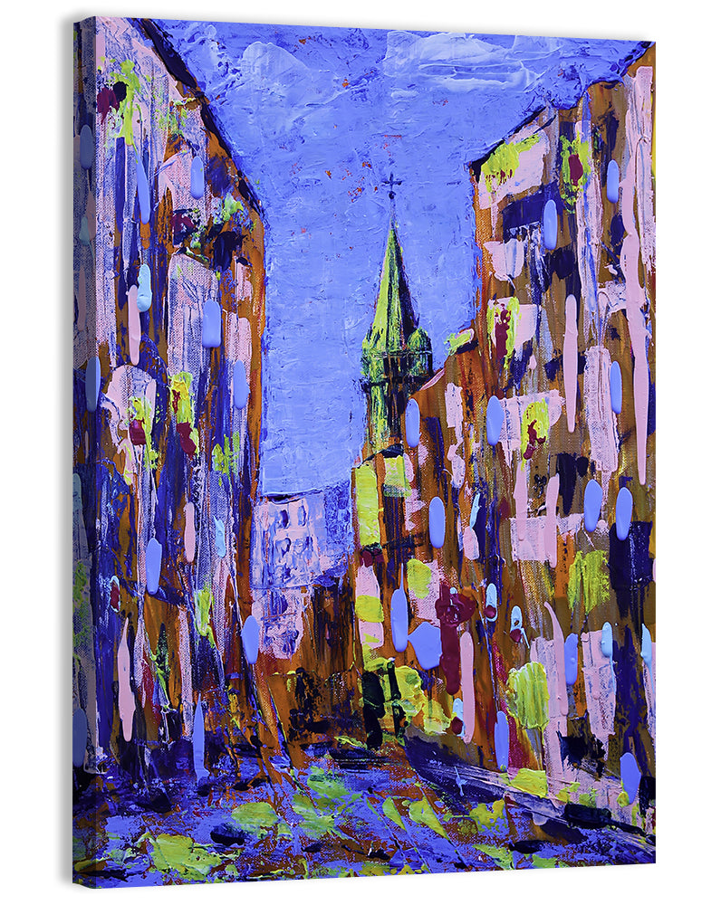 Old City Street with Steeple Wall Art, canvas print, portrait