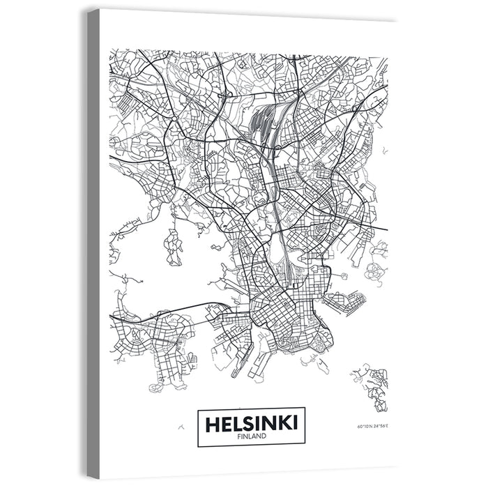 Helsinki Street Grid Map Wall Art as a canvas print