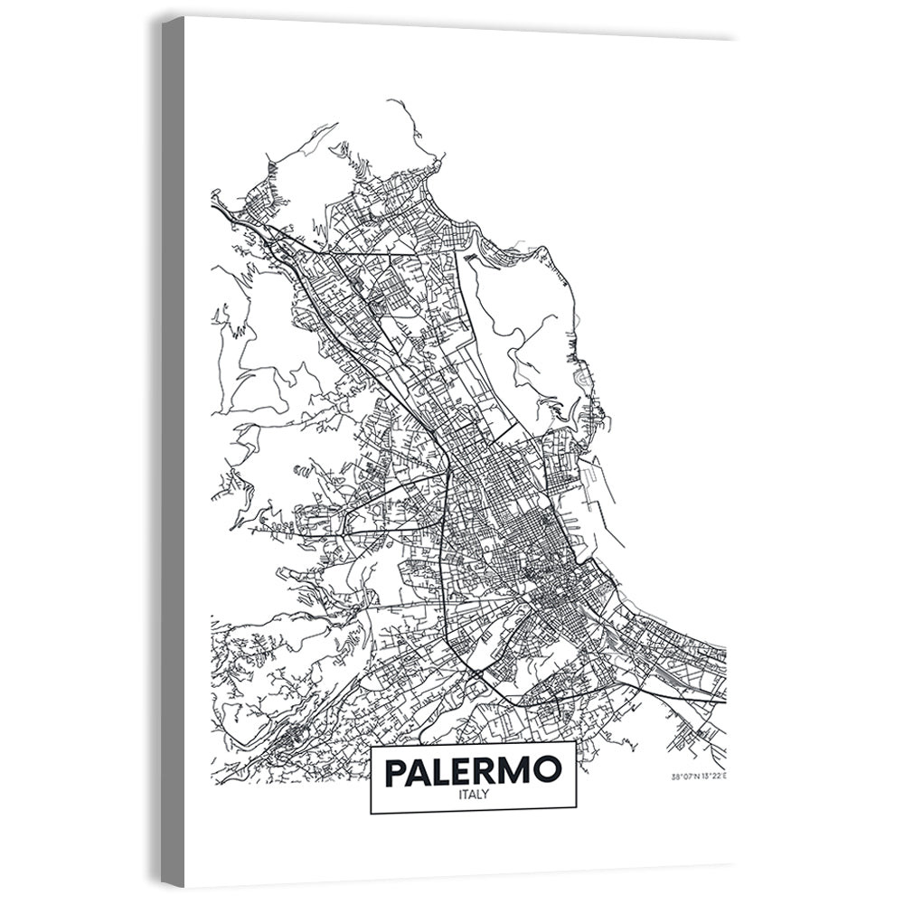 Palermo Minimalist City Map Wall Art, canvas print, portrait