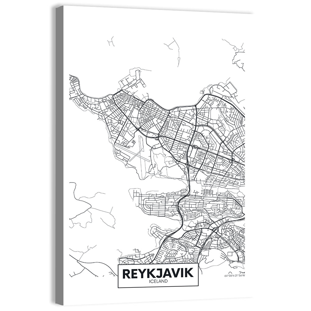 Reykjavik Aerial Map with Runway Wall Art