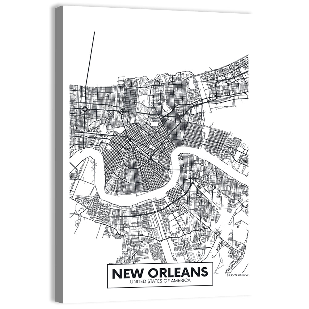 New Orleans Minimalist City Map Wall Art