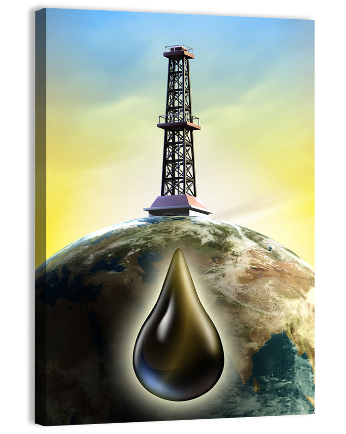 Oil Derrick with Glowing Drop Wall Art as a canvas print