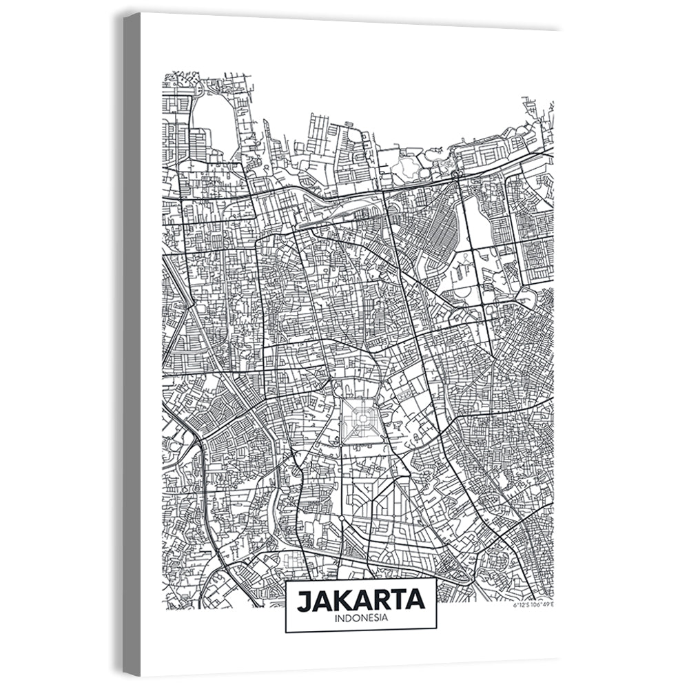 Jakarta Street Grid Map Wall Art