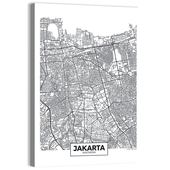 Jakarta Street Grid Map Wall Art as a canvas print