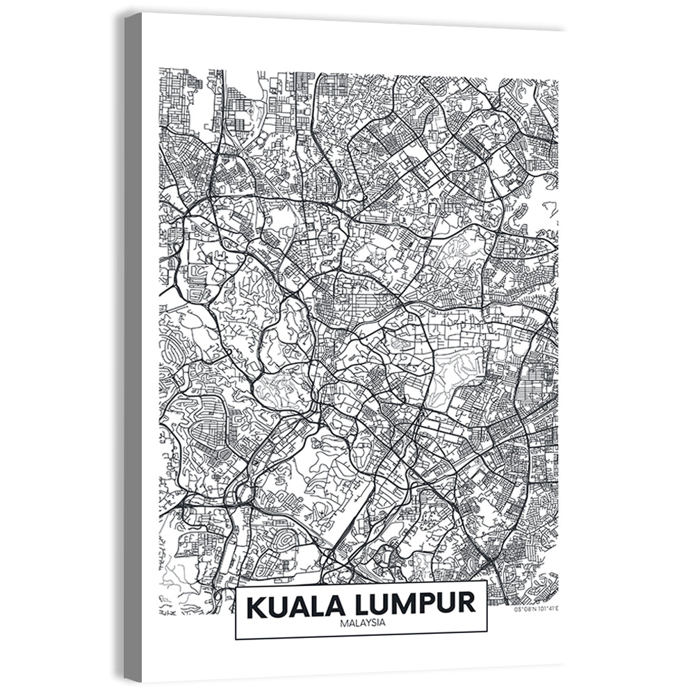 Kuala Lumpur Street Grid Map Wall Art