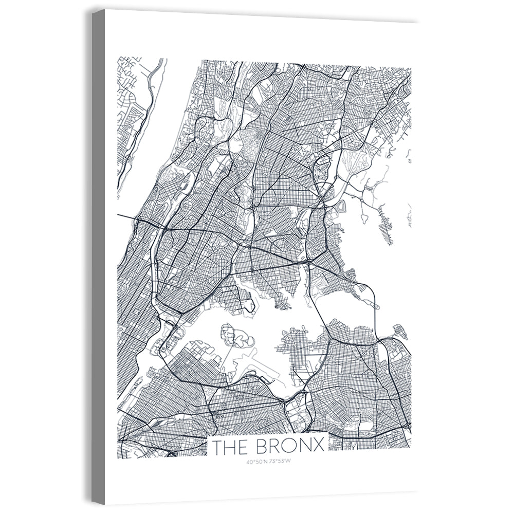 Bronx Black and White Map Wall Art