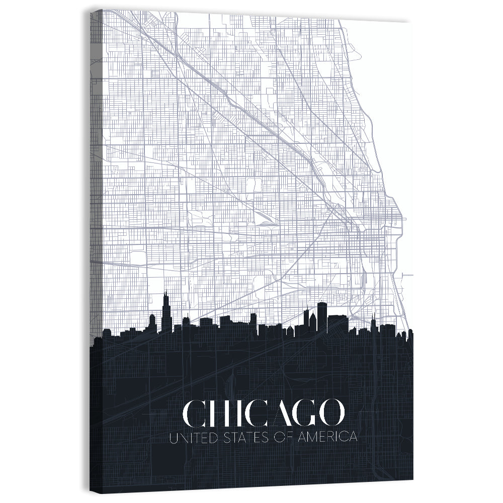 Chicago Skyline Map Wall Art, canvas print, portrait