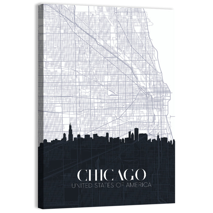 Chicago Skyline Map Wall Art as a canvas print