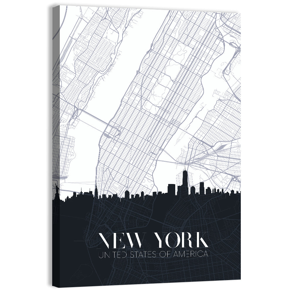 Manhattan Map with Skyline Wall Art, canvas print, portrait