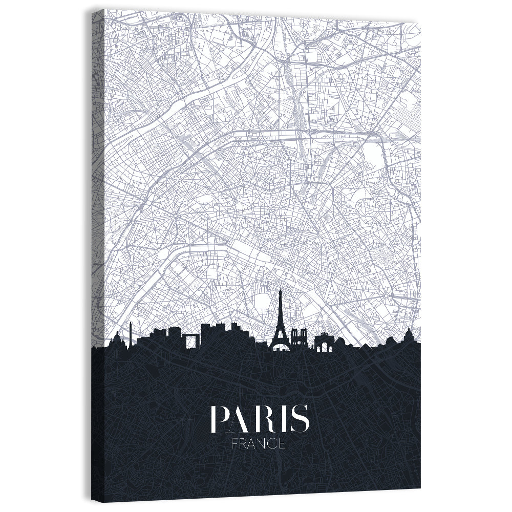 Paris Map with Eiffel Silhouette Wall Art