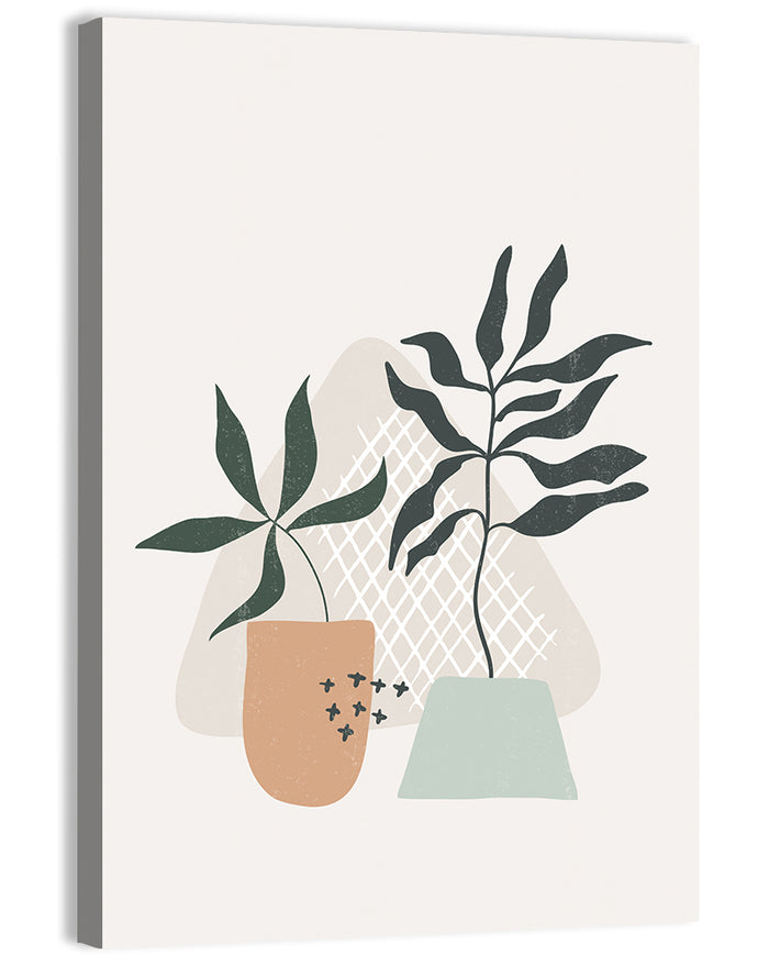 Potted Plants with Hand-drawn Grid Wall Art as a canvas print