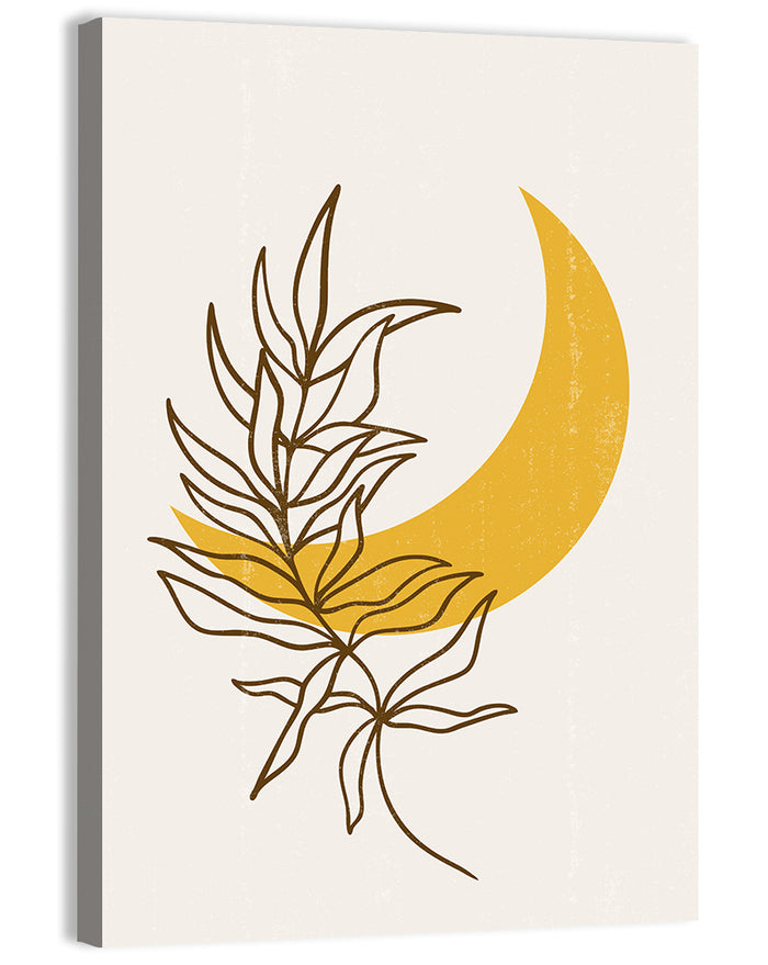 Crescent Moon Leaf Illustration Wall Art as a canvas print