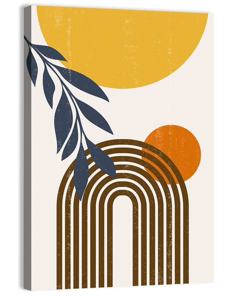 Boho Sun and Moon with Leaves Wall Art