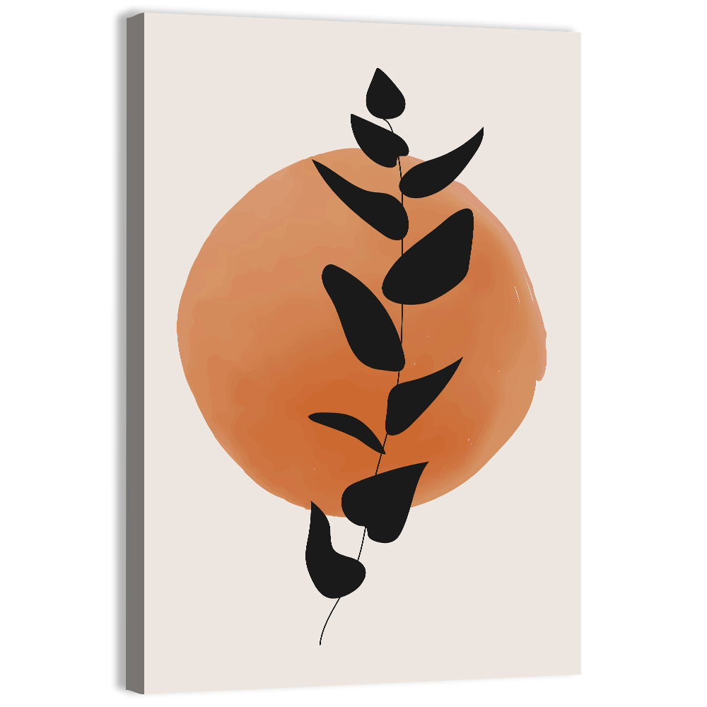 Leafy Branch with Terracotta Circle Wall Art, canvas print, portrait