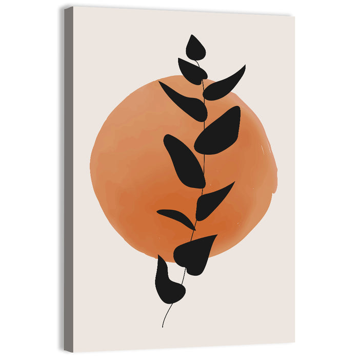 Leafy Branch with Terracotta Circle Wall Art as a canvas print