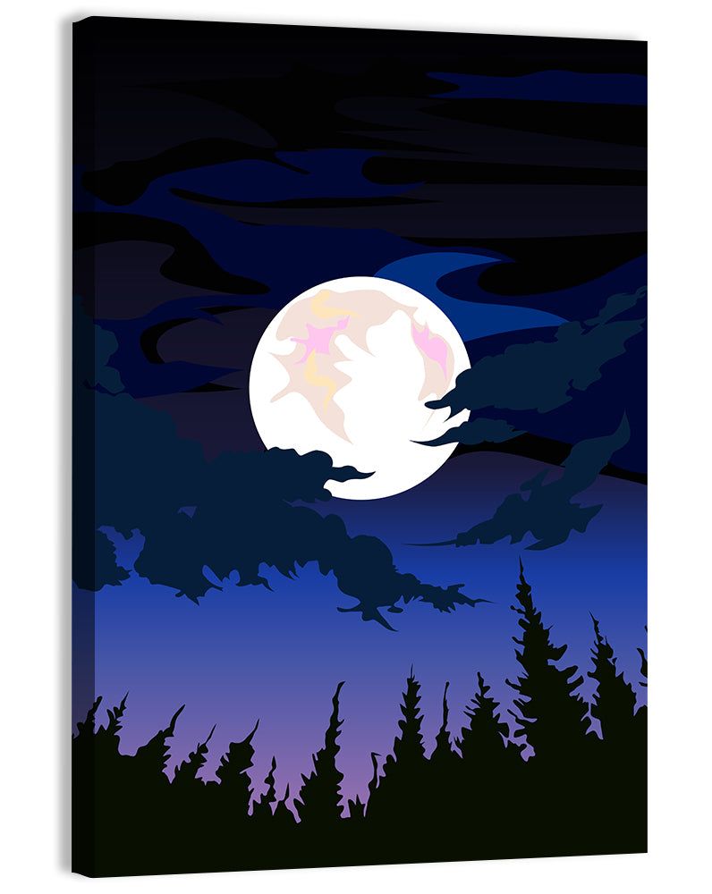 Dark Moon Over Forest Wall Art, canvas print, portrait