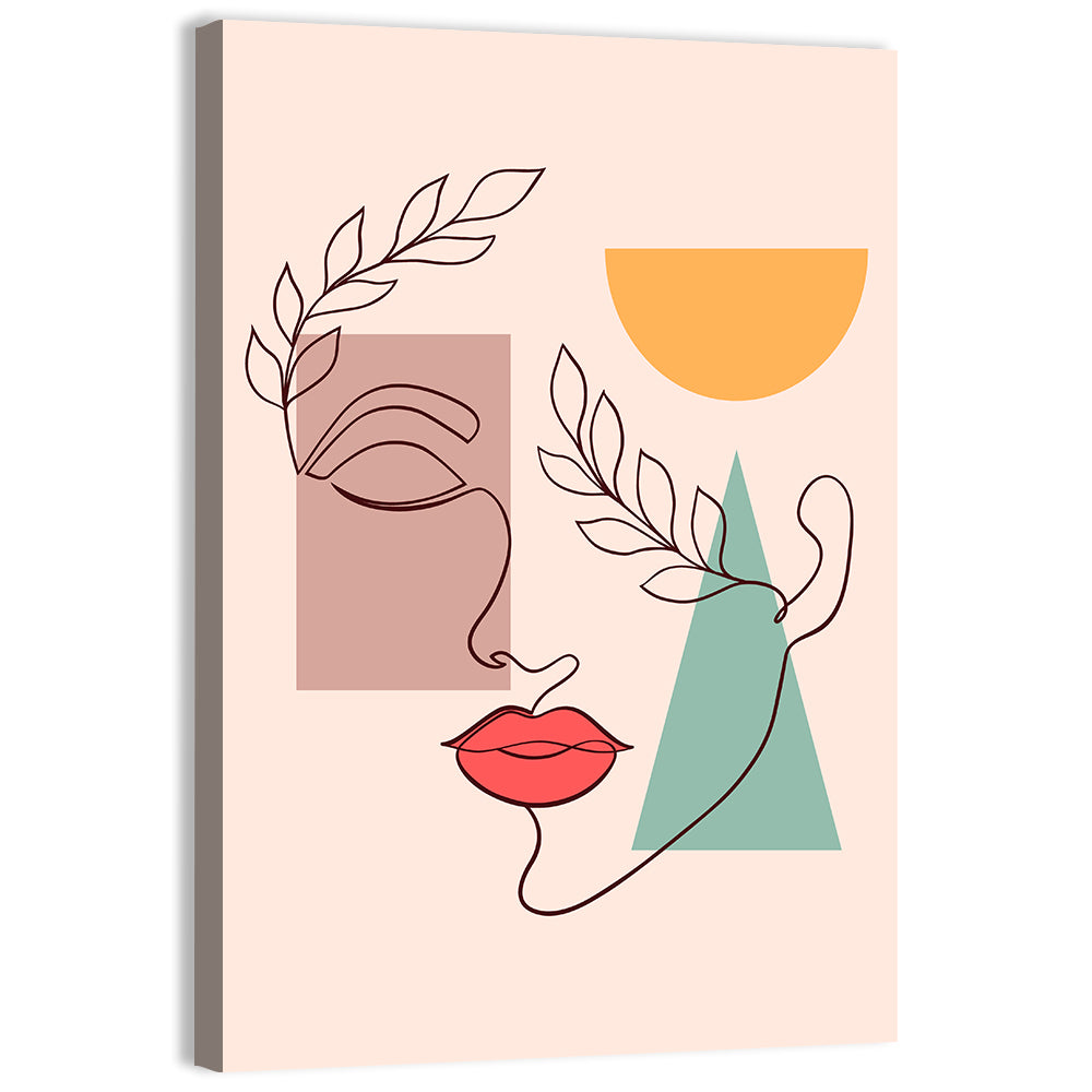 Minimal Woman Profile with Red Lips Wall Art
