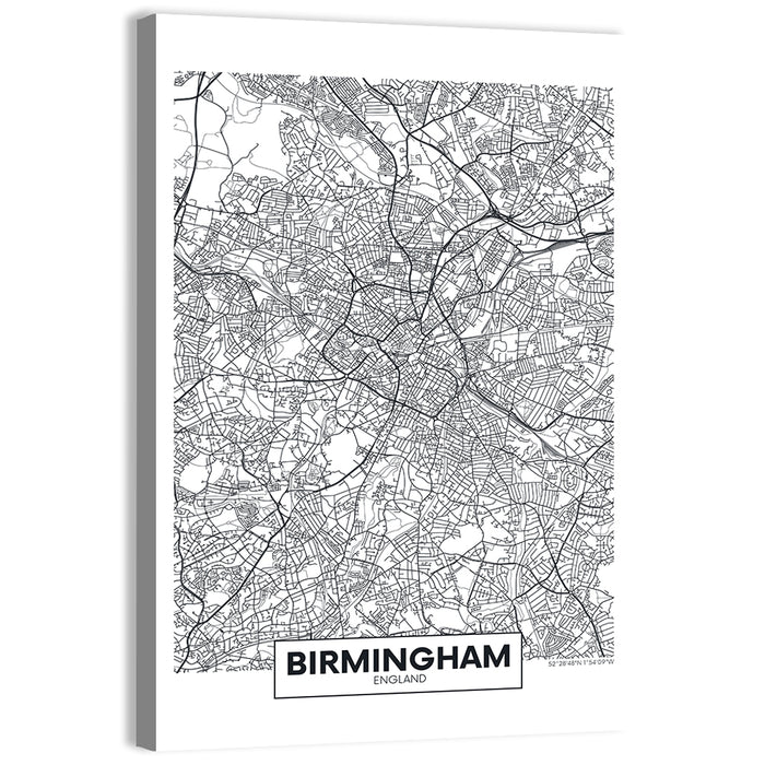 Birmingham Minimalist City Map Wall Art as a canvas print