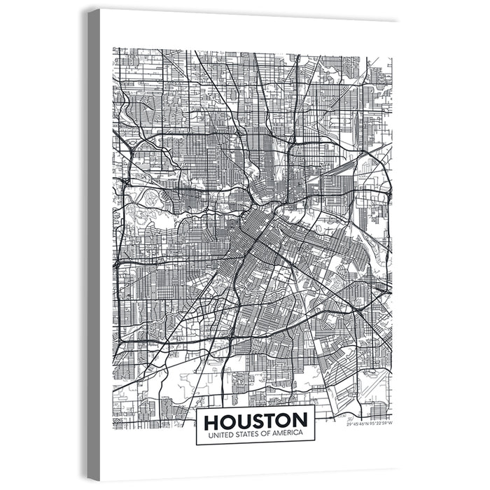 Houston Street Grid Map Wall Art as a canvas print