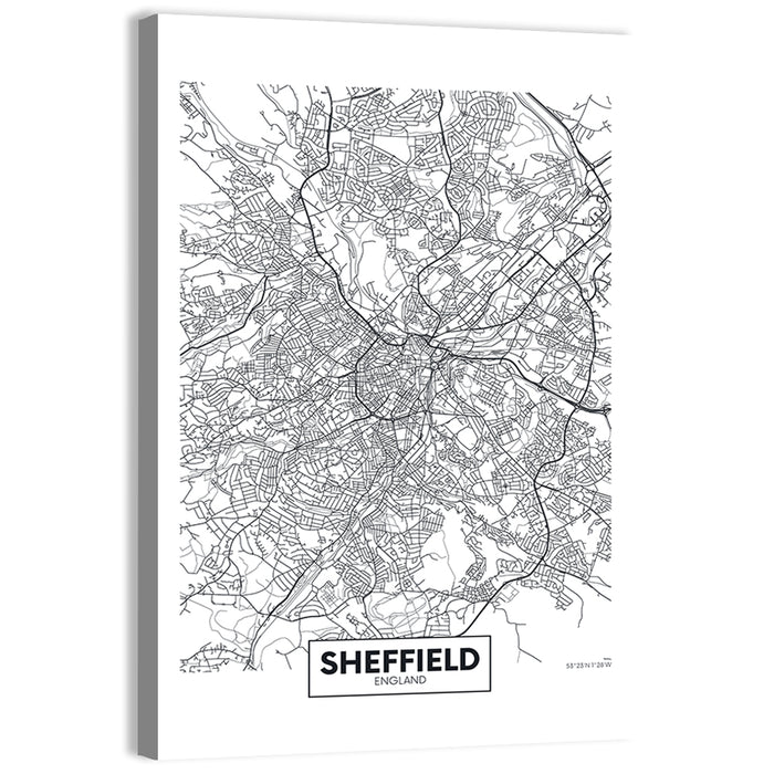 Sheffield Street Grid Map Wall Art as a canvas print