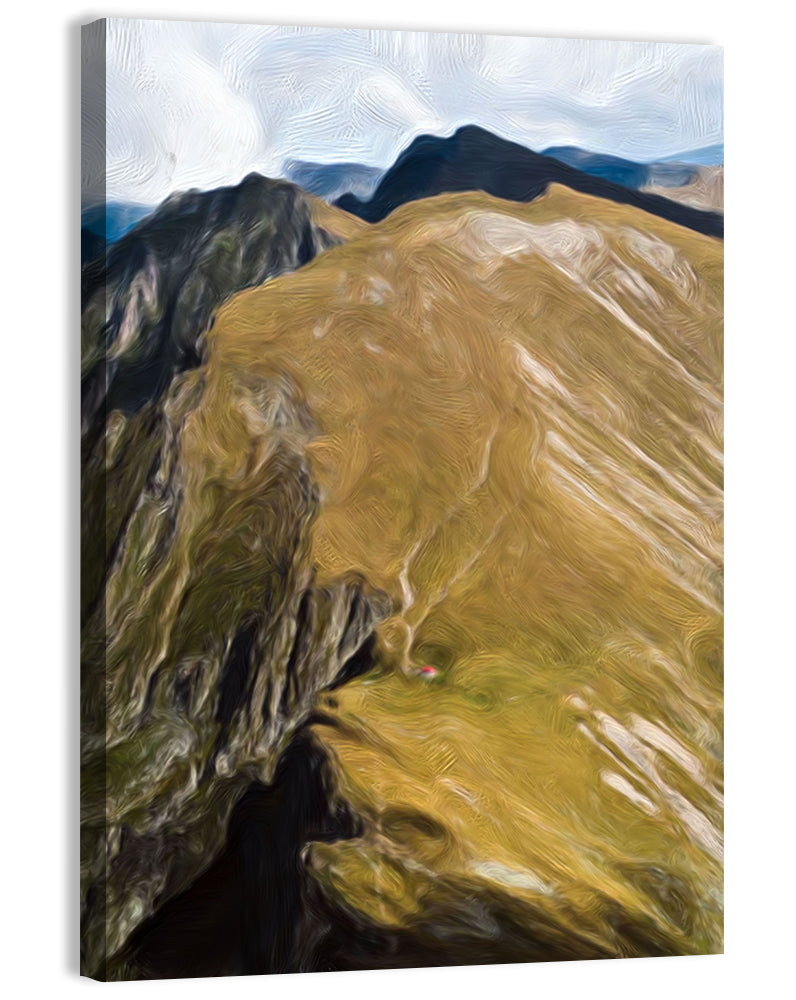 Aerial Mountain Slope with Red Cabin Wall Art, canvas print, portrait