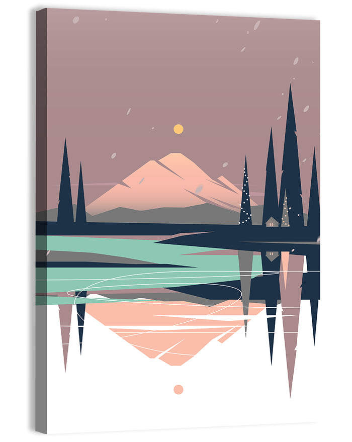 Dusk Mountain Lake Reflection Wall Art as a canvas print