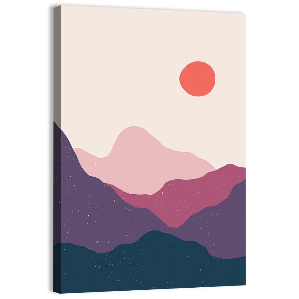 Stippled Sun Over Layered Mountains Wall Art