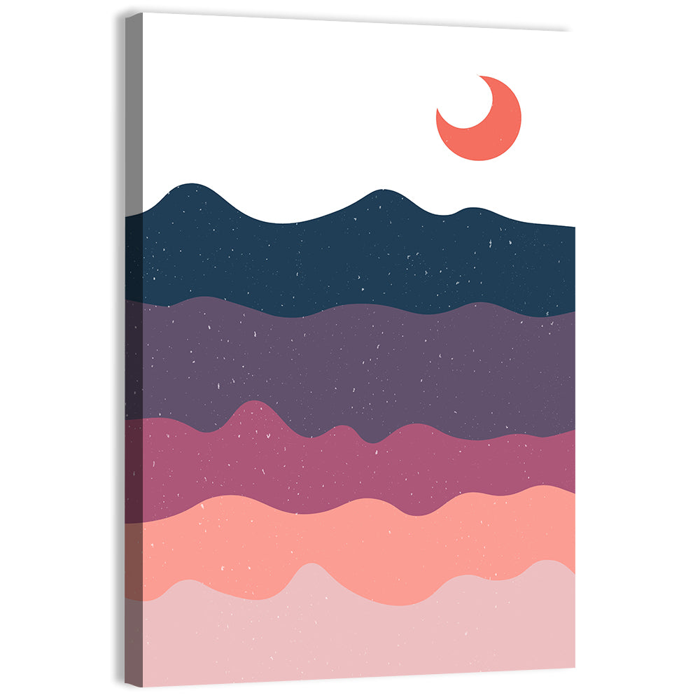Crescent Moon Over Layered Mountains Wall Art, canvas print, portrait