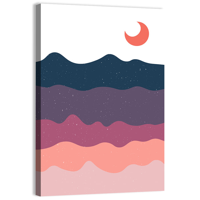 Crescent Moon Over Layered Mountains Wall Art as a canvas print