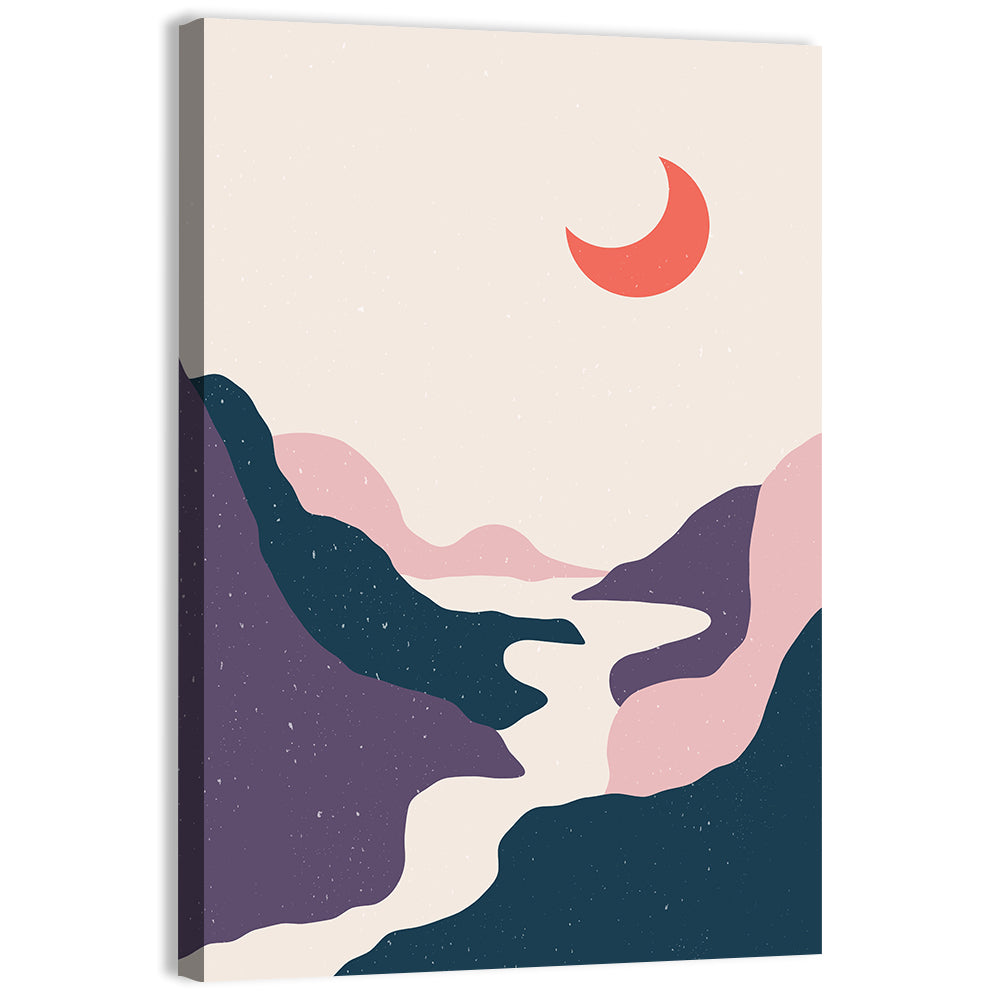 Crescent Moon Over Mountain Stream Wall Art