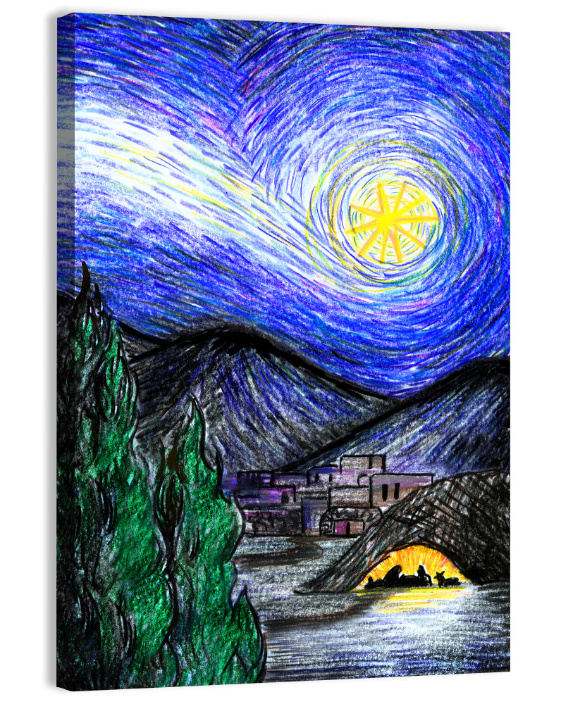 Starry Night Over Bethlehem Wall Art, canvas print, portrait