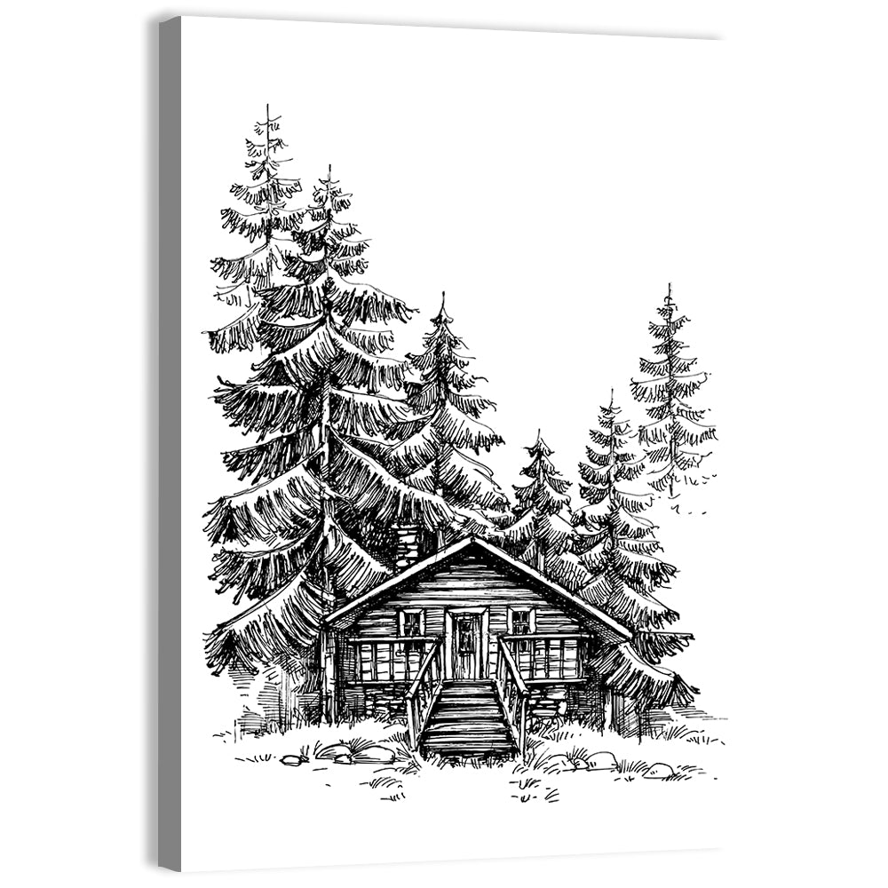 Log Cabin Sketch Wall Art