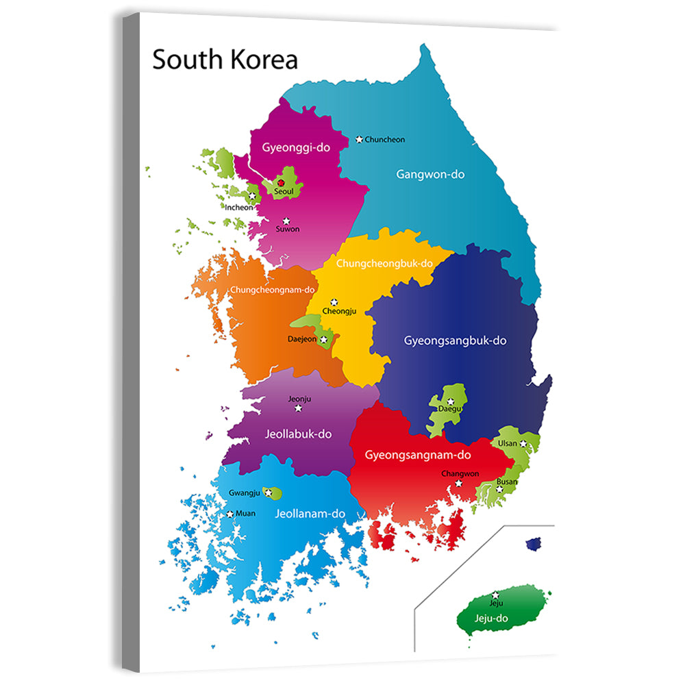 Colorful South Korea Map Wall Art
