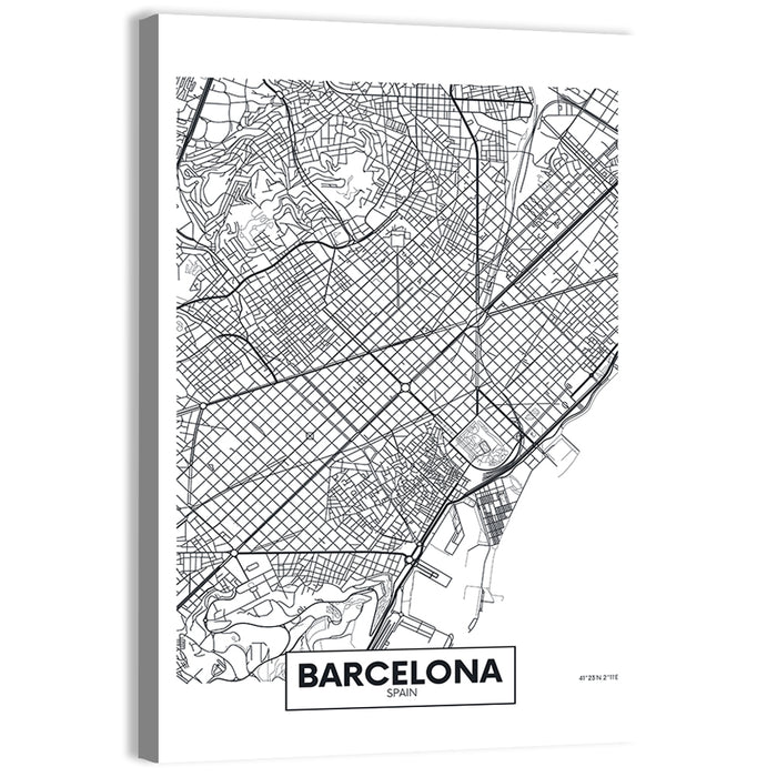 Barcelona Urban Grid Map Wall Art as a canvas print