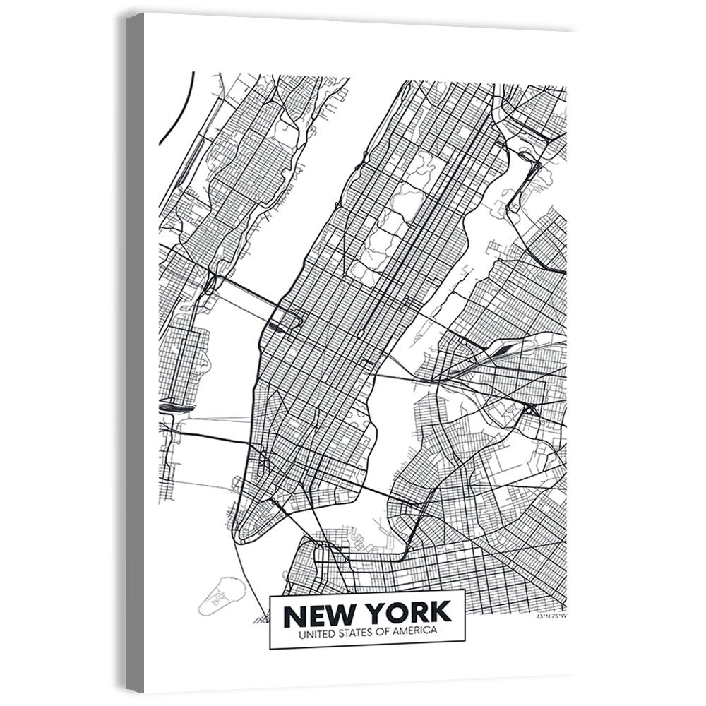 Manhattan Map, Black and White Wall Art