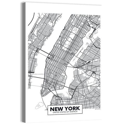 Manhattan Map, Black and White Wall Art