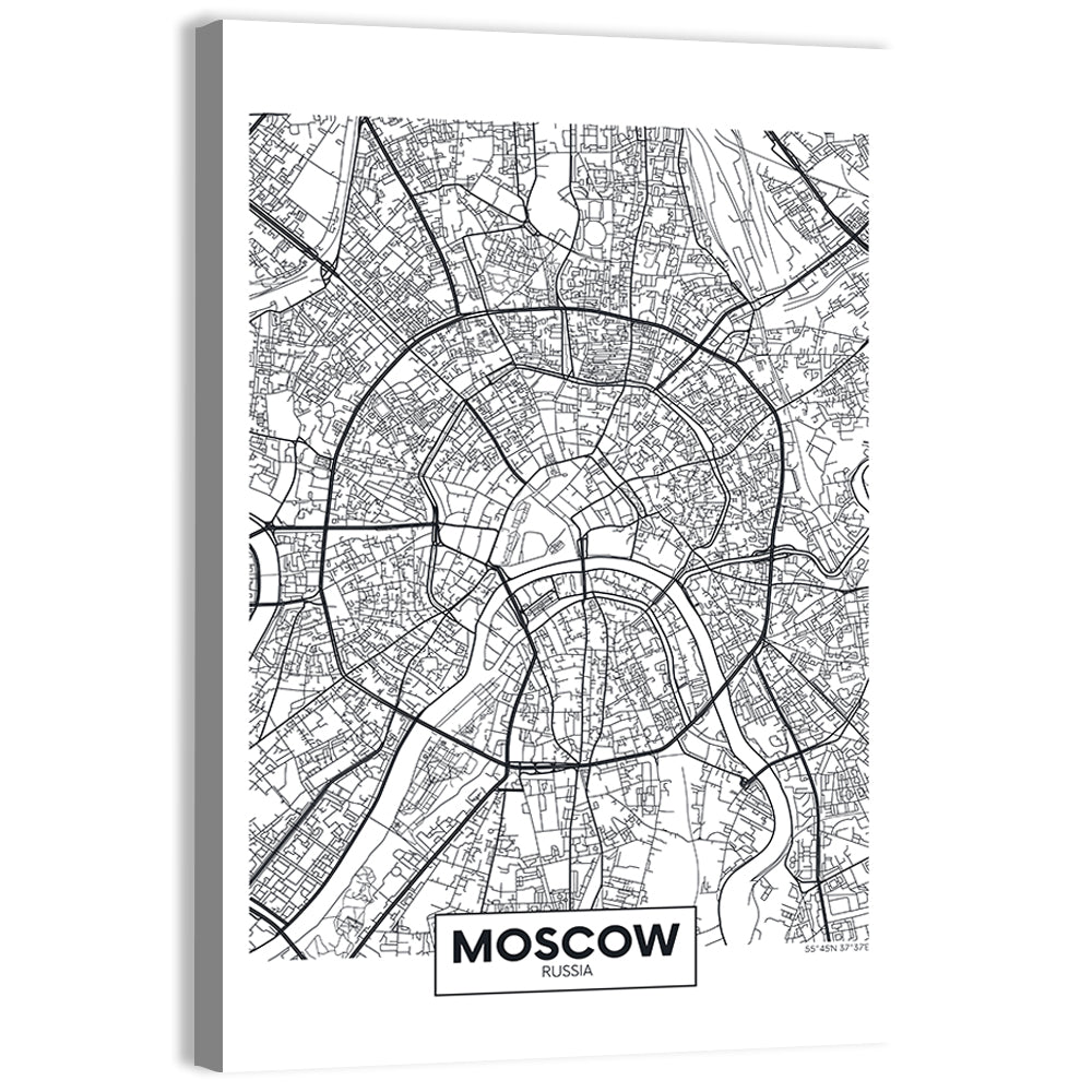 Moscow City Center Map Wall Art, canvas print, portrait